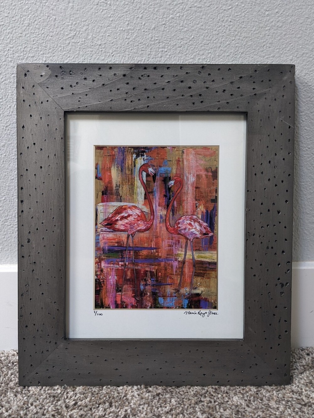 Maria Reyes Jones Framed, Signed, and Numbered Print "Two Flamingos"